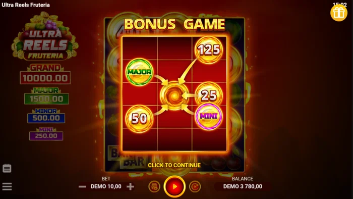 Ultra Reels Fruteria - Start des Hold and Win-Raums